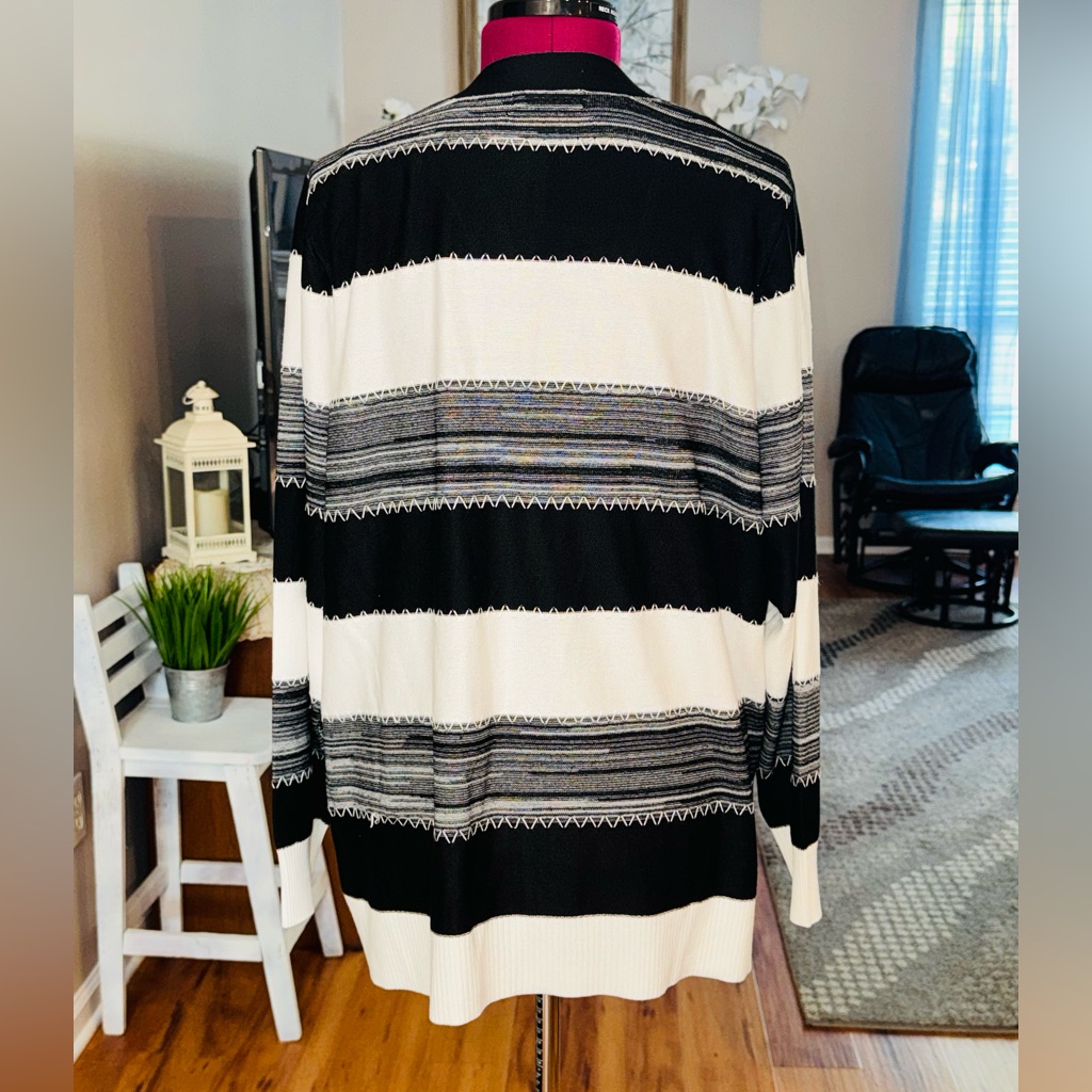 89th Madison New Women Striped Open Front Black White Cardigan Sweater, 2x — image 4 of 8